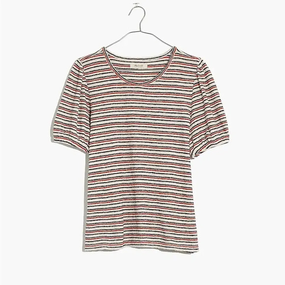 MADEWELL NWOT Superlight Jacquard Puff Sleeve Tee in Stripe - Picture 4 of 9